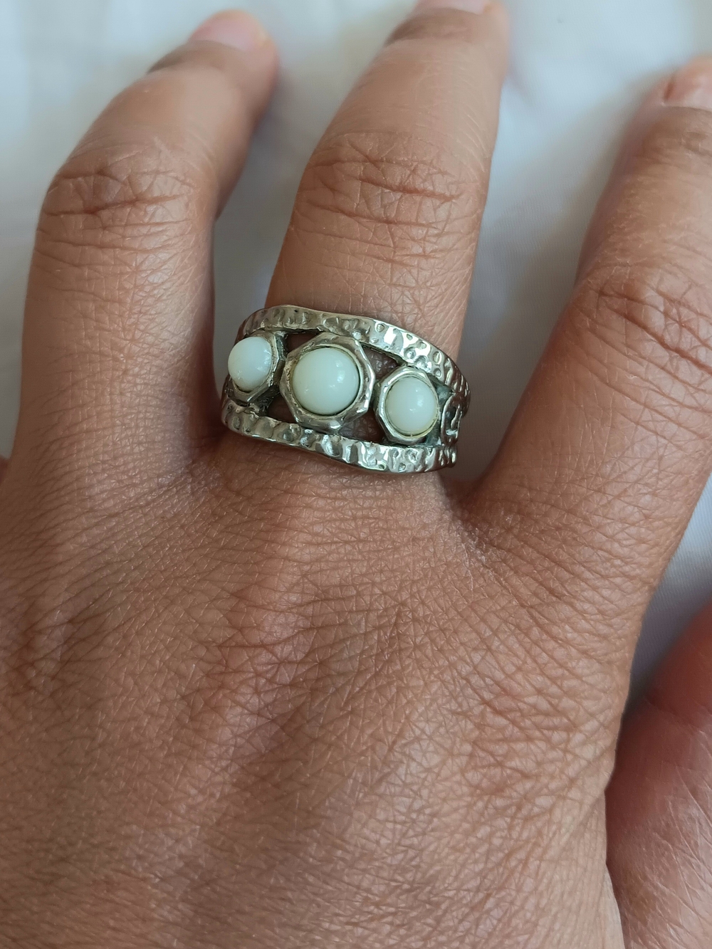 Silver White Stone Band Ring Size 7 - White Accent Ring